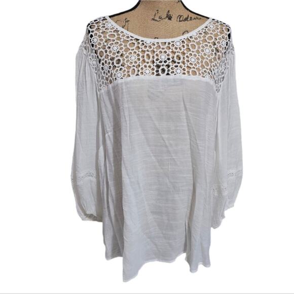 Unique Spectrum White Gauze and White Lace Boho‎ Blouse Plus Size 3X New - Picture 1 of 7